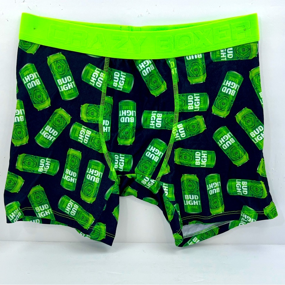 CRAZY BOXER BUD LIGHT GREEN & BLACK COLOR LARGE SIZE 92% POLYESTER 8% ELASTHANNE